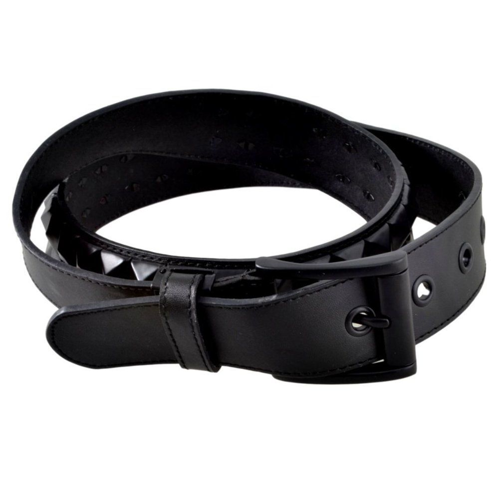 Black Pleather Belt With Black Metal Pyramid Shaped Studs Unisex Fashion/Cosplay